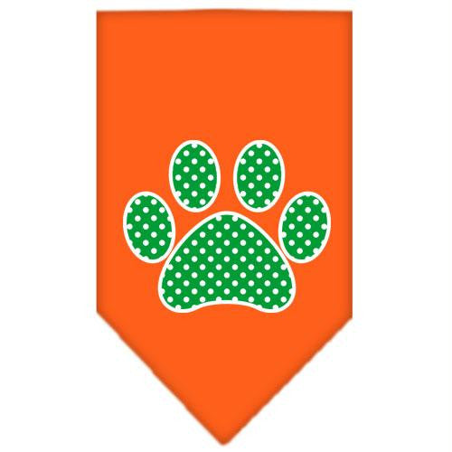 Green Swiss Dot Paw Screen Print Bandana Orange Large