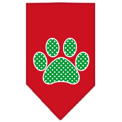 Green Swiss Dot Paw Screen Print Bandana Red Large