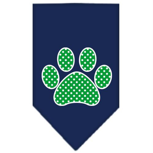 Green Swiss Dot Paw Screen Print Bandana Navy Blue Small