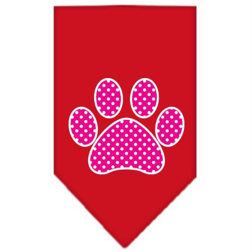 Pink Swiss Dot Paw Screen Print Bandana Red Large