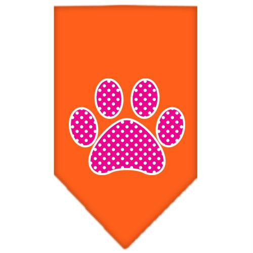 Pink Swiss Dot Paw Screen Print Bandana Orange Small