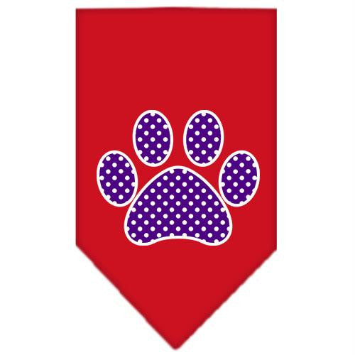 Purple Swiss Dot Paw Screen Print Bandana Red Large