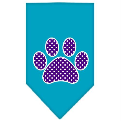 Purple Swiss Dot Paw Screen Print Bandana Turquoise Large