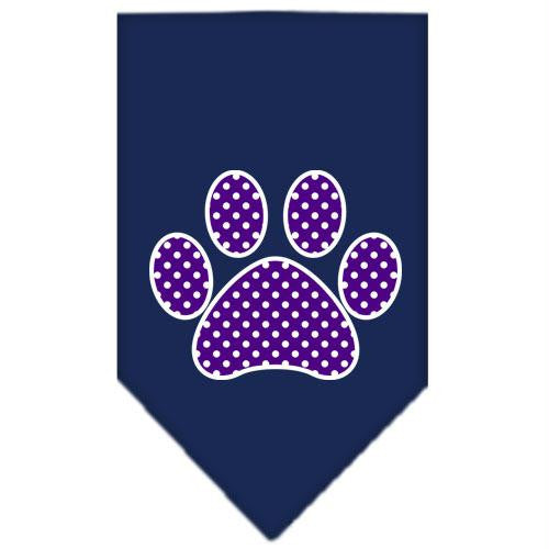 Purple Swiss Dot Paw Screen Print Bandana Navy Blue Small