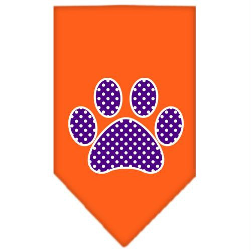 Purple Swiss Dot Paw Screen Print Bandana Orange Small