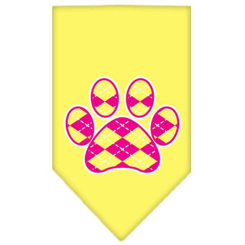 Argyle Paw Pink Screen Print Bandana Yellow Large