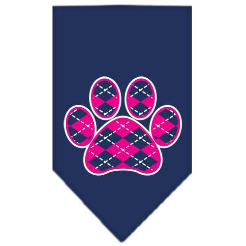 Argyle Paw Pink Screen Print Bandana Navy Blue Small