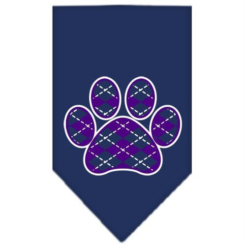 Argyle Paw Purple Screen Print Bandana Navy Blue Small