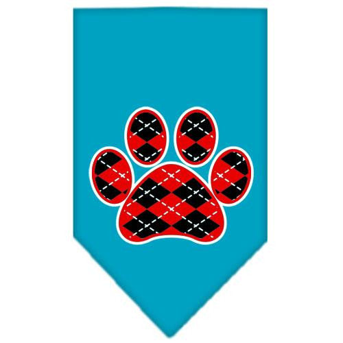 Argyle Paw Red Screen Print Bandana Turquoise Large