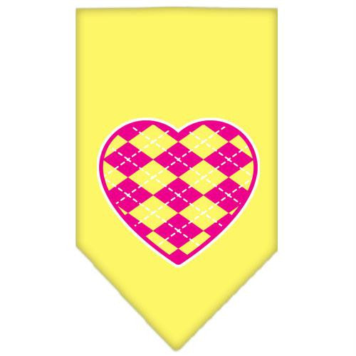 Argyle Heart Pink Screen Print Bandana Yellow Large