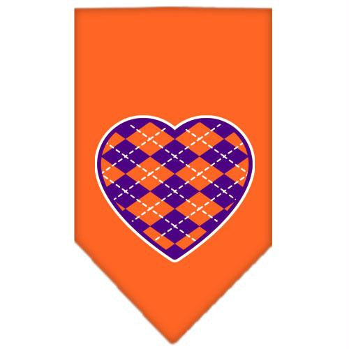 Argyle Heart Purple Screen Print Bandana Orange Large