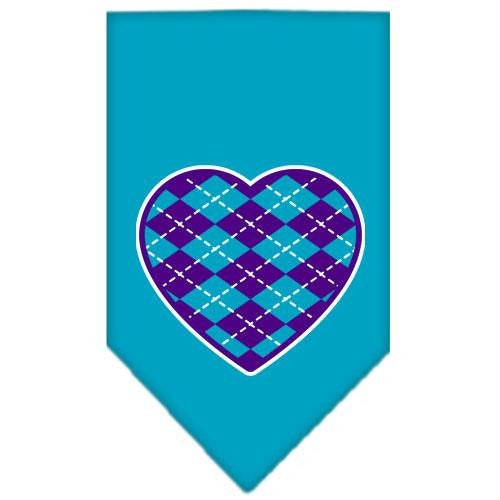 Argyle Heart Purple Screen Print Bandana Turquoise Large