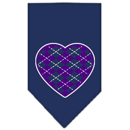 Argyle Heart Purple Screen Print Bandana Navy Blue Small