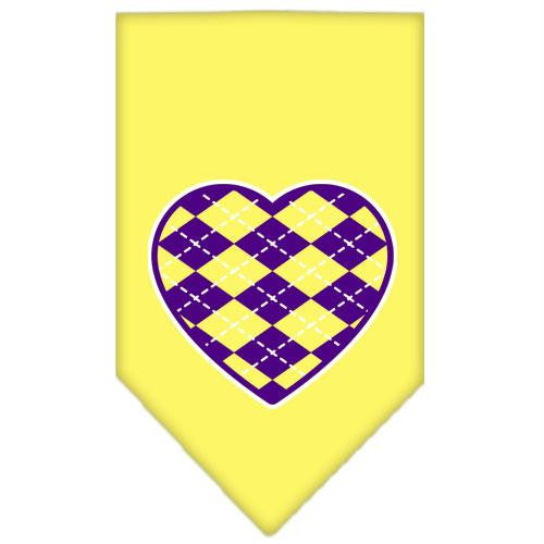 Argyle Heart Purple Screen Print Bandana Yellow Small