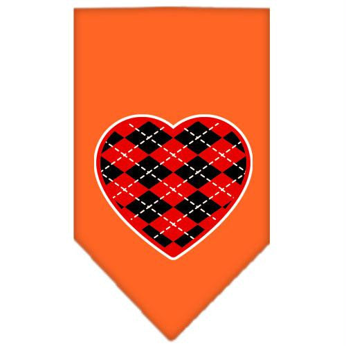 Argyle Heart Red Screen Print Bandana Orange Large