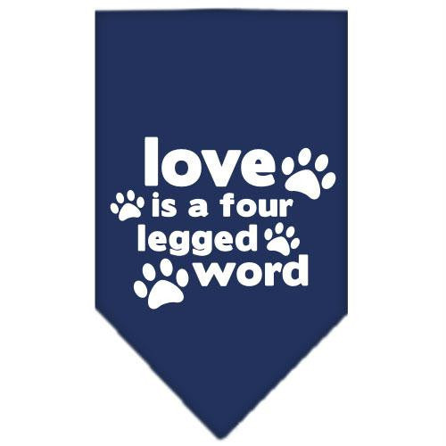 Love is a Four Leg Word Screen Print Bandana Navy Blue Small