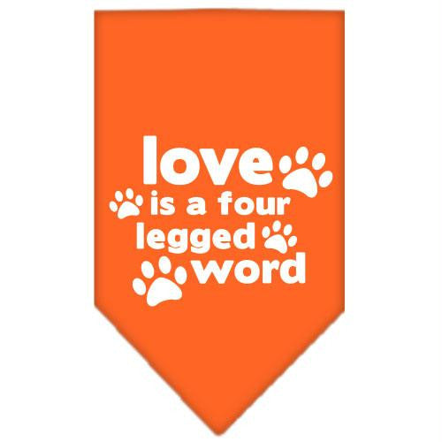 Love is a Four Leg Word Screen Print Bandana Orange Small