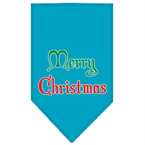 Merry Christmas Screen Print Bandana Turquoise Small