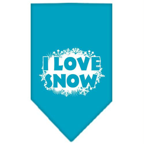 I Love Snow Screen Print Bandana Turquoise Large