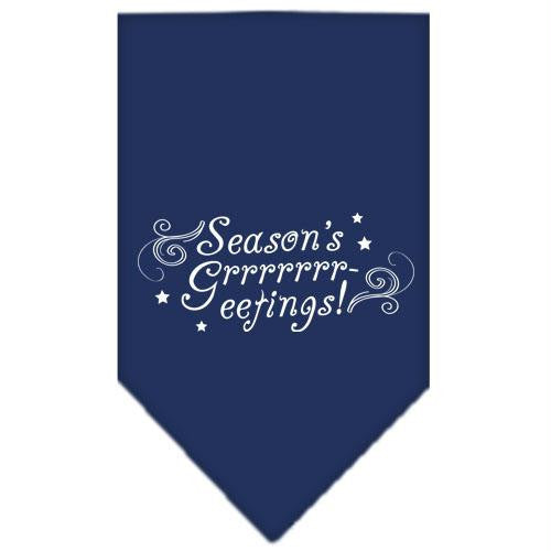 Seasons Greetings Screen Print Bandana Navy Blue Small