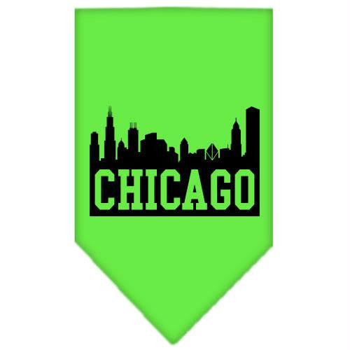 Chicago Skyline Screen Print Bandana Lime Green Large