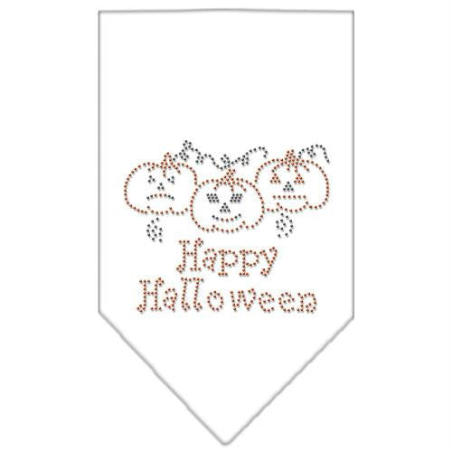 Happy Halloween Rhinestone Bandana White Large