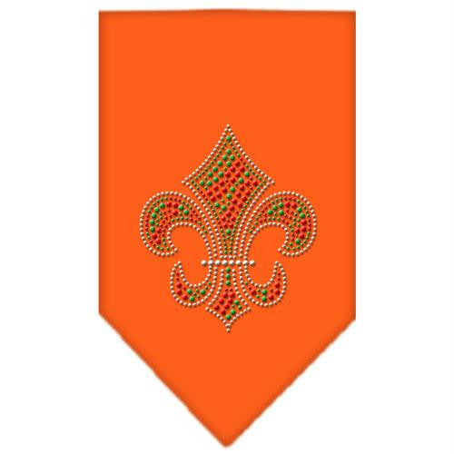 Christmas Fleur De Lis Rhinestone Bandana Orange Large