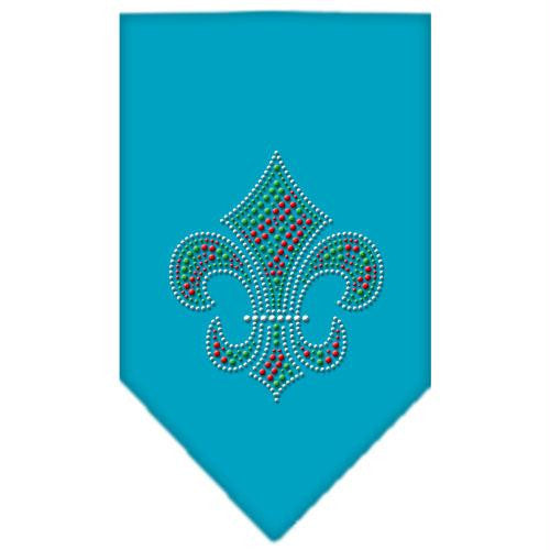 Christmas Fleur De Lis Rhinestone Bandana Turquoise Small