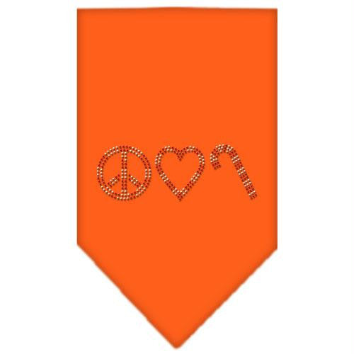 Peace Love Candy Cane Rhinestone Bandana Orange Small