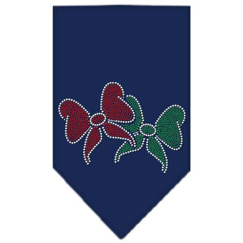 Christmas Bows Rhinestone Bandana Navy Blue Small