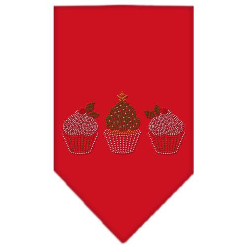 Christmas Cupcakes Rhinestone Bandana Red Large