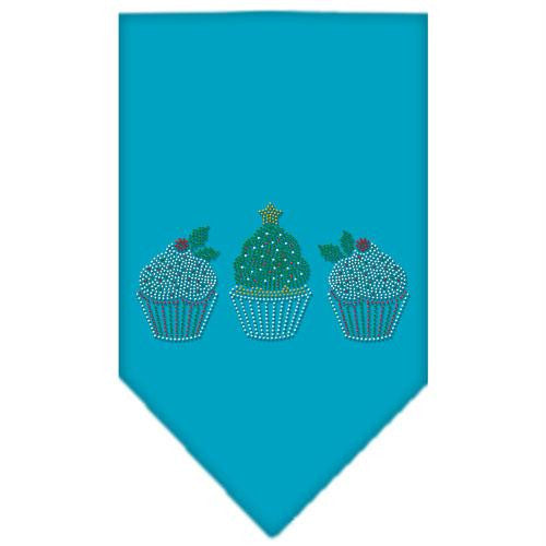 Christmas Cupcakes Rhinestone Bandana Turquoise Small