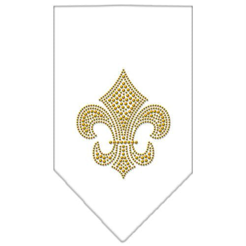 Fleur De Lis Gold Rhinestone Bandana White Large