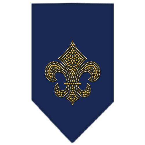 Fleur De Lis Gold Rhinestone Bandana Navy Blue Small