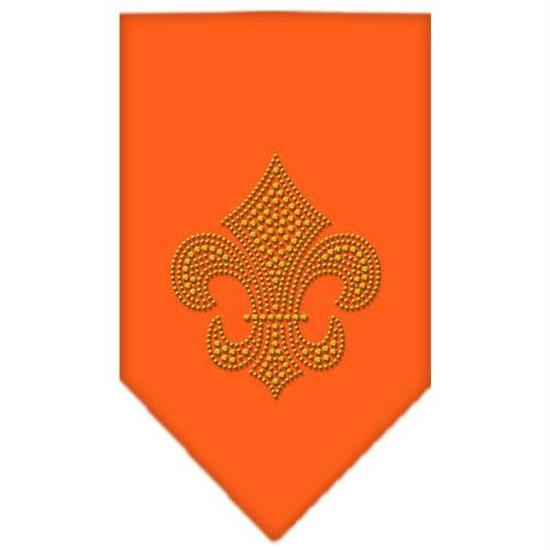 Fleur De Lis Gold Rhinestone Bandana Orange Small