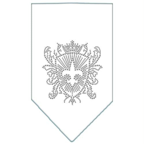 Fleur De Lis Shield Rhinestone Bandana White Small