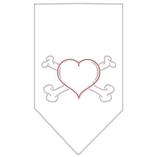 Heart Crossbone Rhinestone Bandana White Large