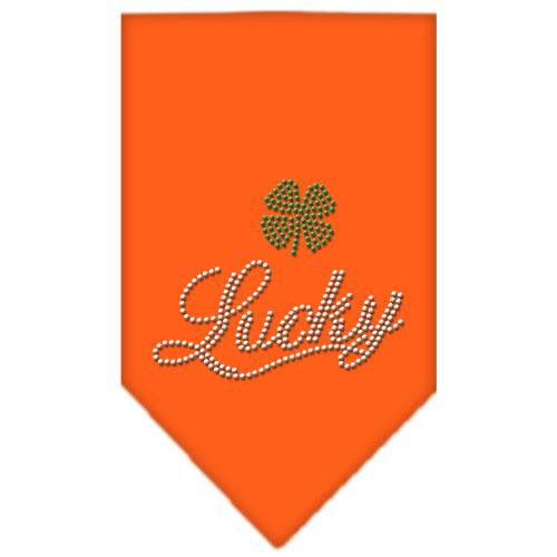 Lucky Script Rhinestone Bandana Orange Large