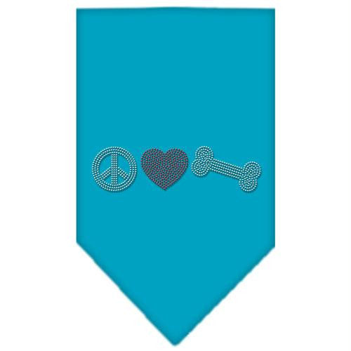 Peace Love Bone Rhinestone Bandana Turquoise Small