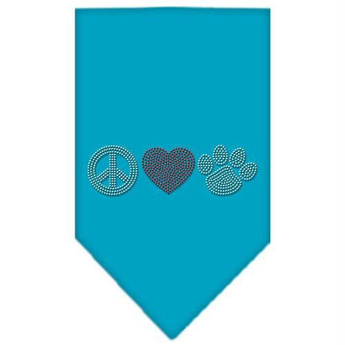 Peace Love Paw Rhinestone Bandana Turquoise Large