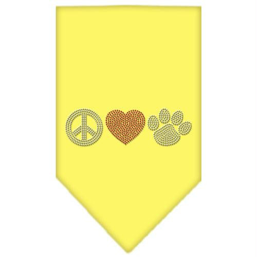 Peace Love Paw Rhinestone Bandana Yellow Small