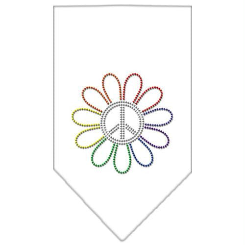 Rainbow Peace Flower Rhinestone Bandana White Large