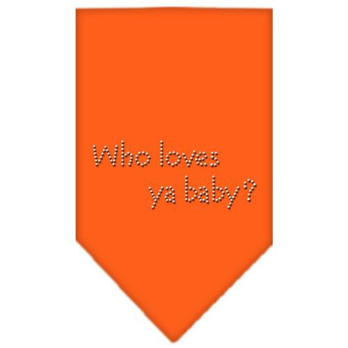 Who Loves Ya Baby Rhinestone Bandana Orange Large