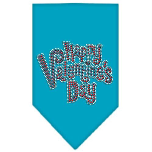 Happy Valentines Day Rhinestone Bandana Turquoise Small