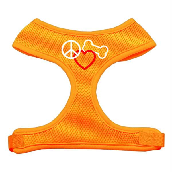 Peace, Love, Bone Design Soft Mesh Harnesses Orange Large