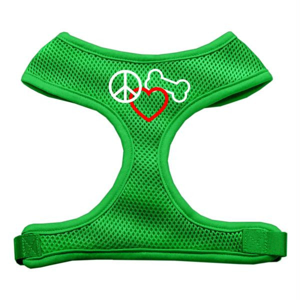 Peace, Love, Bone Design Soft Mesh Harnesses Emerald Green Medium