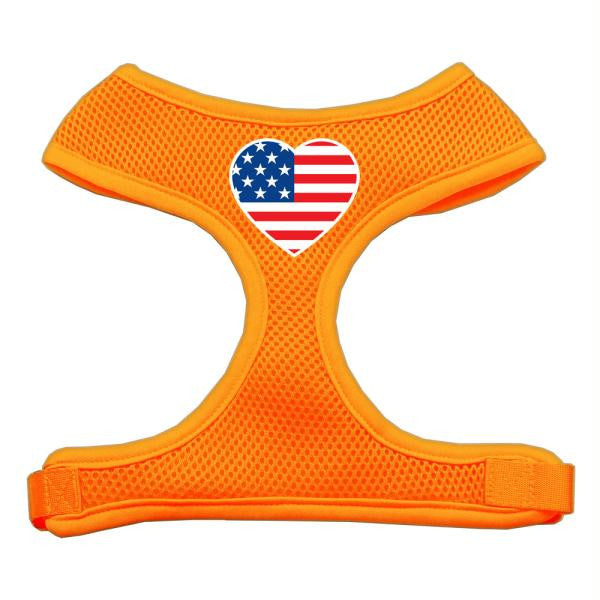 Heart Flag USA Screen Print Soft Mesh Harness Orange Large