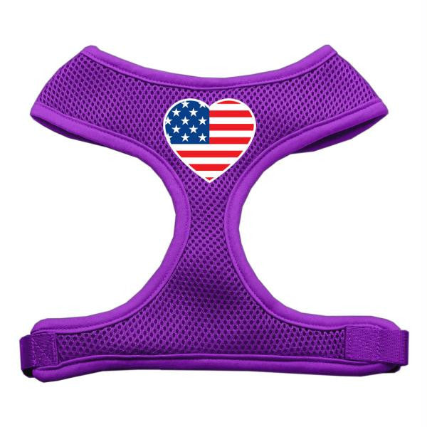 Heart Flag USA Screen Print Soft Mesh Harness Purple Large