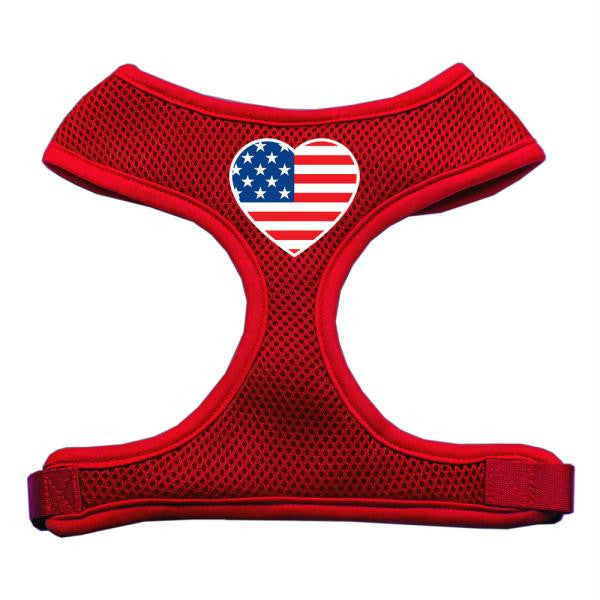 Heart Flag USA Screen Print Soft Mesh Harness Red Medium