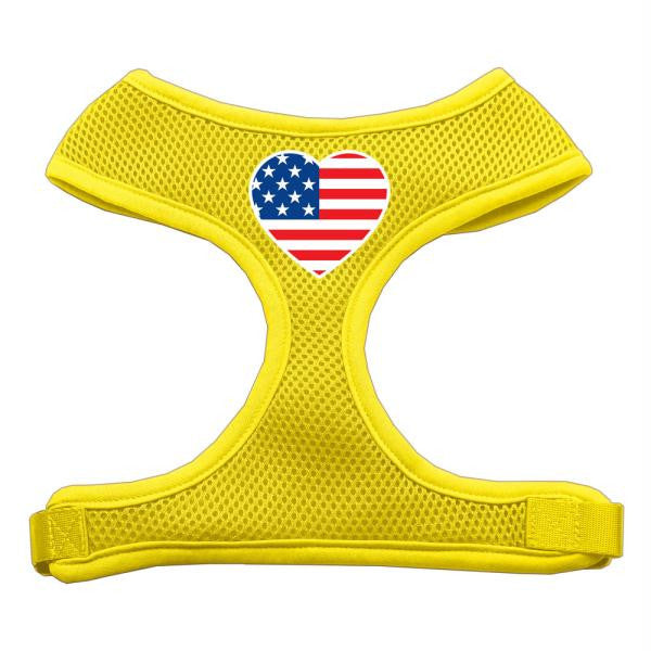 Heart Flag USA Screen Print Soft Mesh Harness Yellow Medium